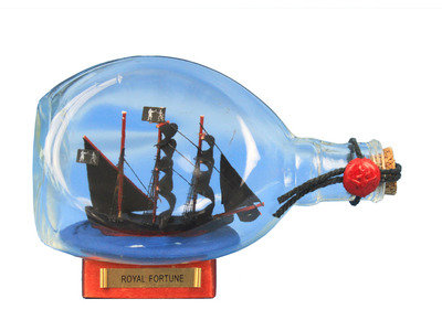 Black Barts Royal Fortune Pirate Ship in a Bottle 7