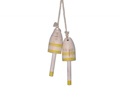 Wooden Vintage Yellow Maine Lobster Trap Buoy 7 - Set of 2