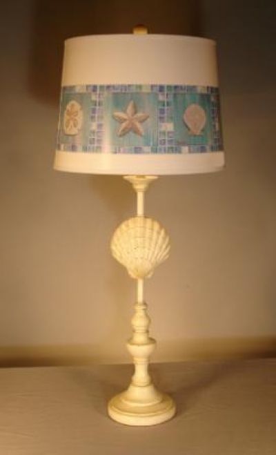 Scallop Shell Electric Lamp with Brent Shade 33 Scallop Shell Electric Lamp with Brent Shade 33