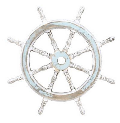 Rustic Wooden White-Light Blue Ship Wheel 24 Rustic Wooden White-Light Blue Ship Wheel 24