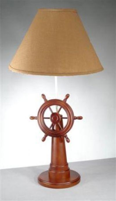 Ships Wheel Lamp with Tan Shade 32