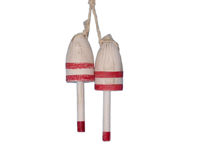 Wooden Vintage Red Maine Lobster Trap Buoy 7 - Set of 2