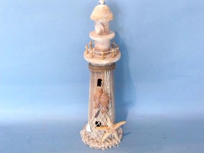 Wooden Lighthouse Shells Starfish and Net 16quot; Wooden Lighthouse Shells Starfish and Net 16