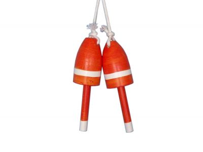 Wooden Orange Maine Lobster Trap Buoy 7 - Set of 2