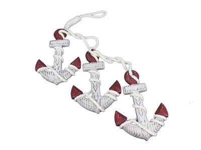 Wooden Rustic Triple Anchor Set 7 - Red