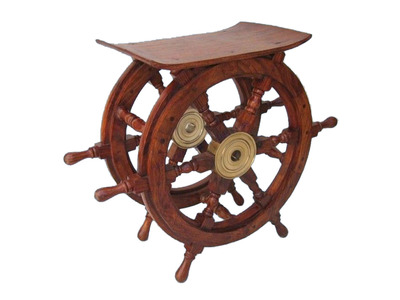 Wood and Brass Ship Wheel Table 24quot; Wood and Brass Ship Wheel Table 24