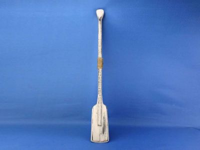 Wooden Rustic Whitewash Oar w- Hooks 36