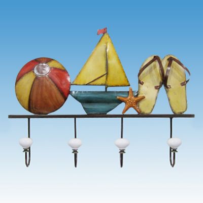 Metal Sandals Beach Ball And Sailboat Wall Plaque 20