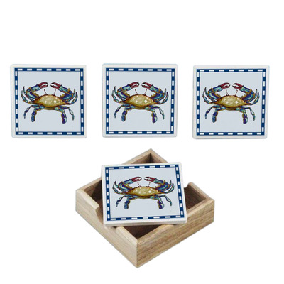 Ceramic Crab Coasters w- Holder - Set of 4 Ceramic Crab Coasters w- Holder - Set of 4