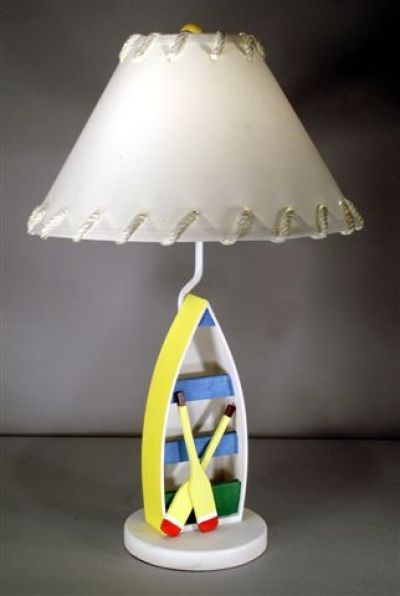 Yellow Sailboat Electric Lamp with Lace Shade 28