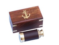 Scouts Brass - Leather Spyglass Telescope 7 w- Rosewood Box