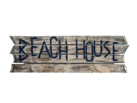 Wooden White Beach House Sign w-Pegs 38