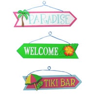 Wooden Paradise Welcome Tiki Arrow Signs 16 - Set of 3