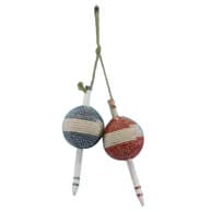 Wooden Blue and Red Nautical Bobbers 12 - Set of 2