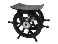Wood and Chrome Black Pirate Ship Wheel Table 18
