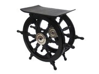 Wood and Chrome Black Pirate Ship Wheel Table 24