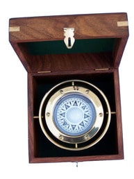 Solid Brass Gimbal Compass w- Rosewood Box 4.5