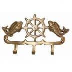 Antique Brass Fish and Ship Wheel Key Rack 8
