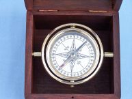 Solid Brass Lifeboat Compass w- Rosewood Box 7