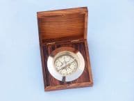Solid Brass Admirals Desk Compass w- Rosewood Box 5