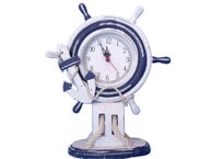 Wooden Rustic Ship Wheel Clock with Rope Pulley and Anchor 17 