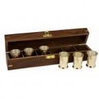 Brass and Copper Anchor Shot Glasses - Set of 6  w- Rosewood Box 12
