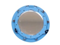 Wooden Rustic Distressed Blue Porthole Mirror 14
