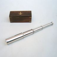 Chrome Pullout Telescope 15 w/ Wood Box ship model