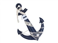 Wooden Rustic Blue Anchor w- Hook Rope and Shells 24