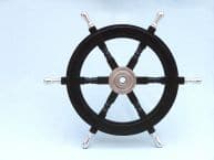 Wood and Chrome Black Pirate Ship Wheel 24 with Chrome Spokes