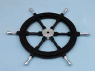 Wood and Chrome Black Pirate Ship Wheel 30 with Chrome Spokes