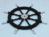 Wood and Chrome Black Pirate Ship Wheel 36 with Chrome Spokes