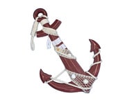 Wooden Rustic Red Anchor w- Hook Rope and Shells 24