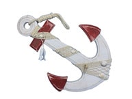 Wooden Rustic Red-White Anchor w- Hook Rope and Shells 18