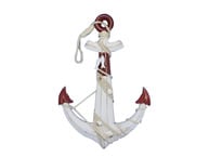 Wooden Rustic Red-White Anchor w- Hook Rope and Shells 24