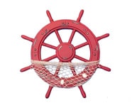 Wooden Rustic Red Ship Wheel with Net and Shells 18