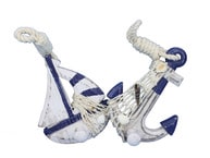 Wooden Rustic Blue Sailboat-Anchor Wall Accent w- Hook Set 6