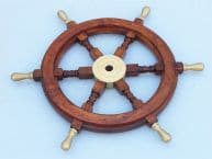 Wood and Brass Ship Wheel 24 with Brass Spokes