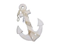 Wooden Rustic Whitewash Anchor w- Hook Rope and Shells 18