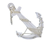 Wooden Rustic Whitewash Anchor w- Hook Rope and Shells 24