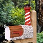 White Shoal Solar Powered Wooden Lighthouse Mailbox 36