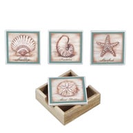 Ceramic Seashell Coasters w- Holder - Set of 4