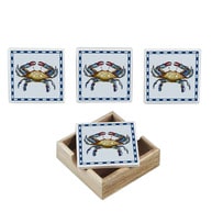 Ceramic Crab Coasters w- Holder - Set of 4