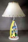 Yellow Sailboat Electric Lamp with Lace Shade 28
