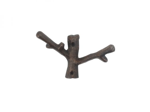 Rustic Copper Cast Iron Forked Tree Branch Decorative Metal Double Wall  Hooks 5in - Hampton Iron Works