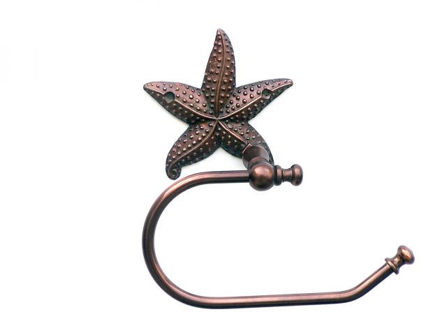 Handcrafted Nautical Decor Rustic Starfish Towel Ring Rustic Copper 