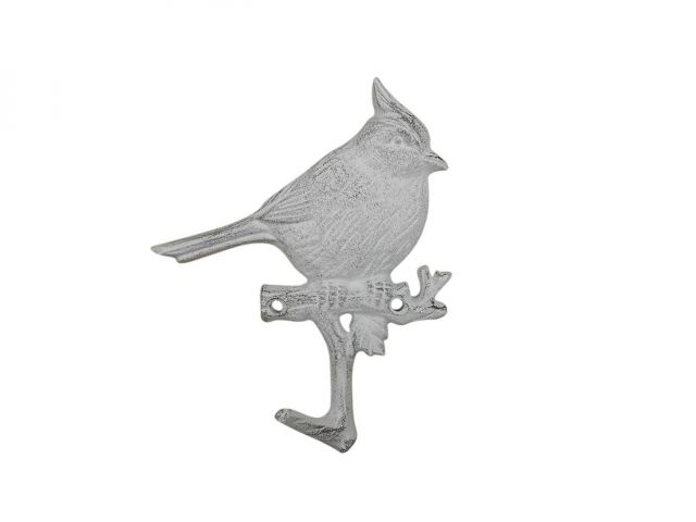 Whitewashed Cast Iron Cardinal Sitting on a Tree Branch Decorative Metal  Wall Hook 6.5in - Hampton Iron Works