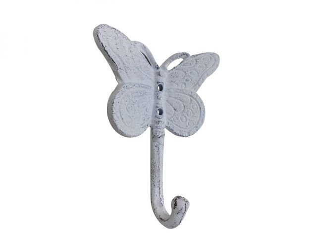 Wholesale Whitewashed Cast Iron Butterly Decorative Metal Wall Hook 5in -  Hampton Nautical