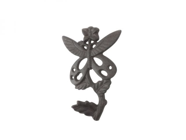 Cast Iron Butterfly on a Branch Decorative Metal Wall Hook 6.5in