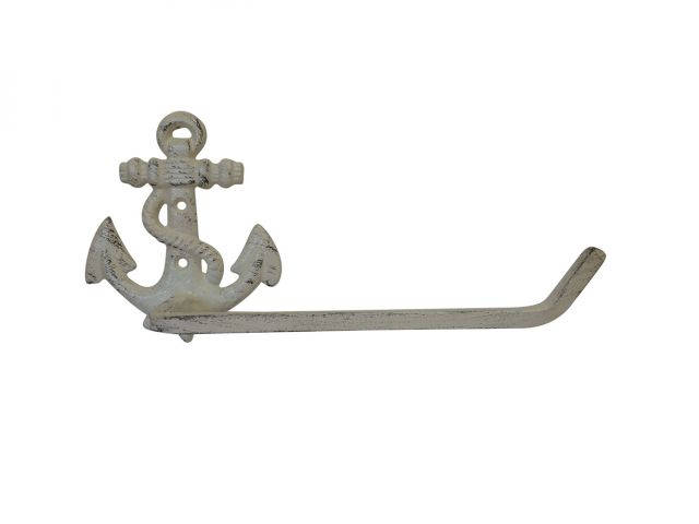 Aged White Cast Iron Anchor Toilet Paper Holder 10in - Hampton